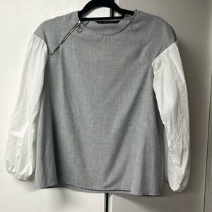 Zara Basic brand long sleeve shirt with soft gray body and white cotton sleeves